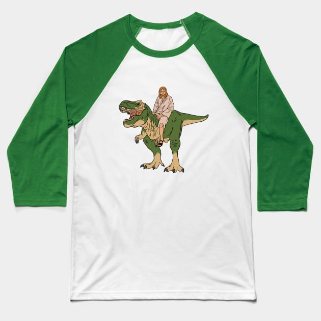 Jesus On Dinosaur Baseball T-Shirt by dumbshirts